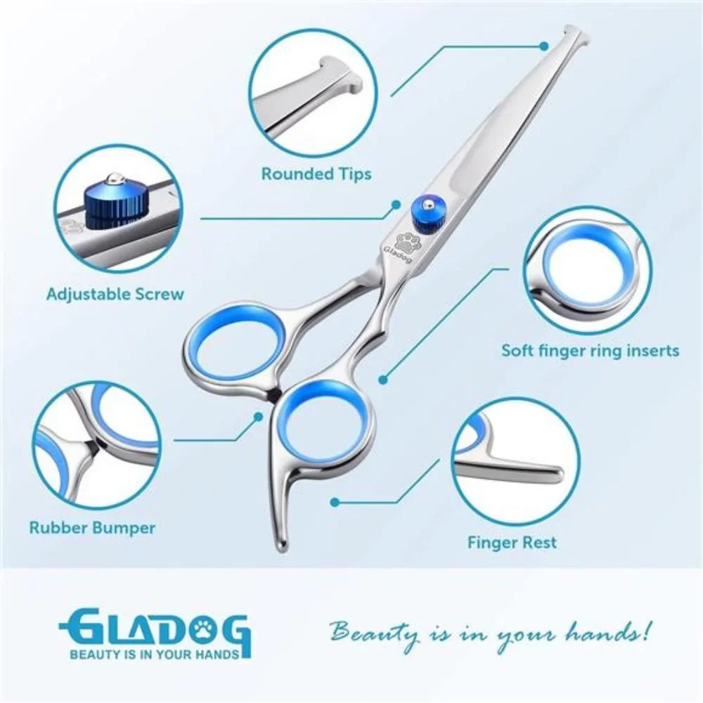 Professional 5 in 1 Dog Grooming Scissors Set with Safety Round Tips, Sharp